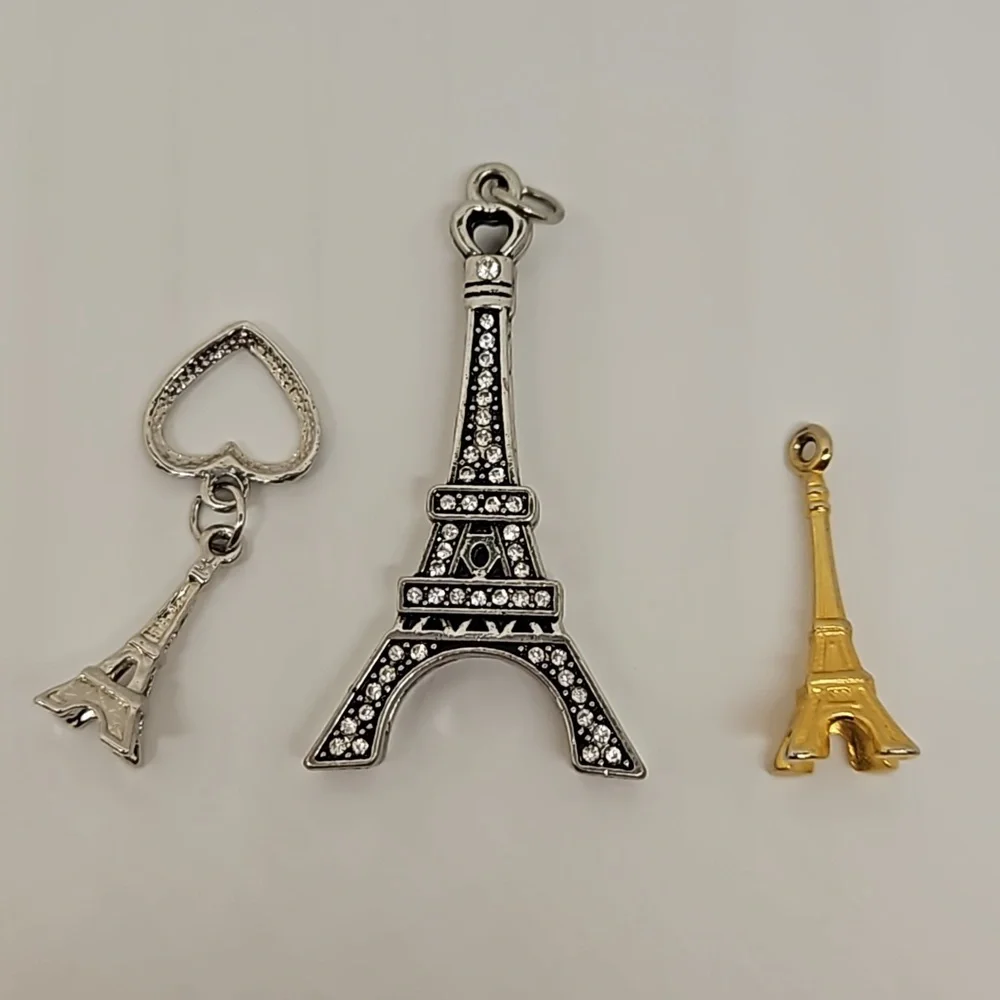 Eiffel Tower Pendant Charm Lot Crystals Rhinestones Paris France For Necklace - Picture 2 of 5